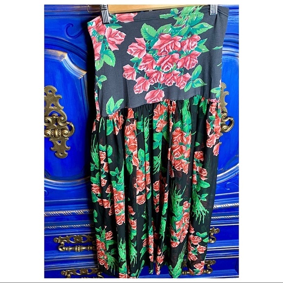 Free People Bandeau Black Floral Rose Dress Small - Picture 1 of 4